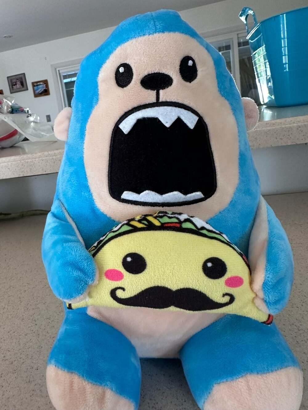 Peek-A-Boo Toys Blue Monkey Ape Plush Eating Mustached Taco 10" Stuffed Animal